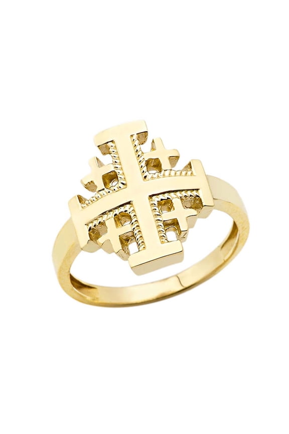 10K Yellow Gold Jerusalem Cross Ring- Size 9.5