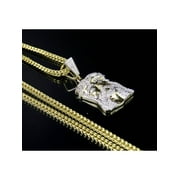 JEWELRY UNLIMITED 10K Yellow Gold Jesus Face Piece 1.4" Diamond Pendant Chain Set 0.25ct