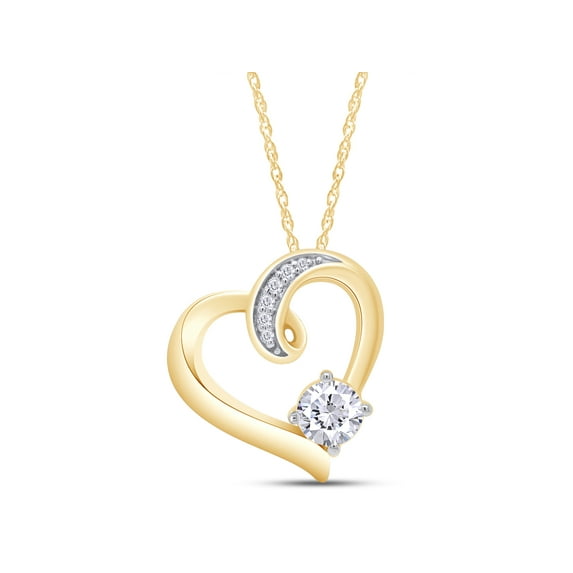 10K Yellow Gold Lab Created Moissanite Diamond Heart Pendant Necklace For Women, Certificate of Authenticity (0.50 Cttw, Round 5MM with 18 Inch Chain)