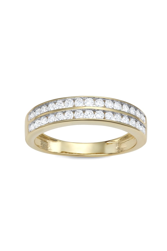 10K Yellow Gold Lab Grown Diamond Ring- Double Row Pave Band for Women, Elegant Anniversary or Wedding Jewelry, F-G, 0.5 Carat TW, (Ring Size : 9)