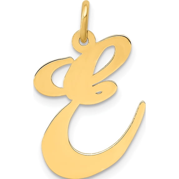 10K Yellow Gold Large Fancy Script Letter E Initial Charm - Jbsp