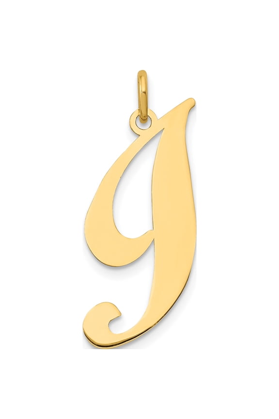 10K Yellow Gold Large Fancy Script Letter I Initial Charm