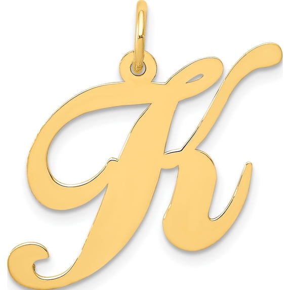 10K Yellow Gold Large Fancy Script Letter K Initial Charm - Jbsp