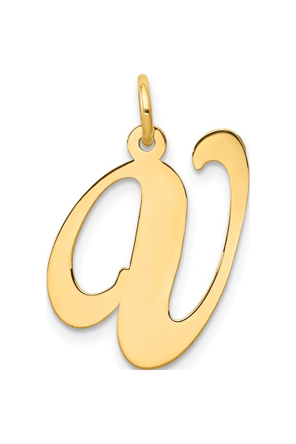 10K Yellow Gold Large Fancy Script Letter V Initial Charm