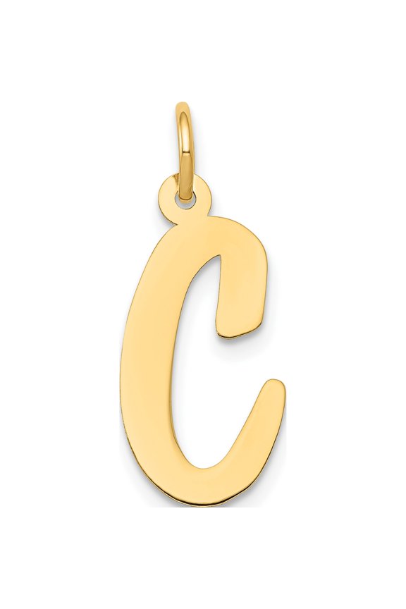 10K Yellow Gold Large Script Letter C Initial Charm (Width 10.53) (Length 18.36) - Jbsp