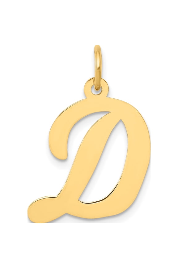 10K Yellow Gold Large Script Letter D Initial Charm (Width 15.94) (Length 18.45) - Jbsp