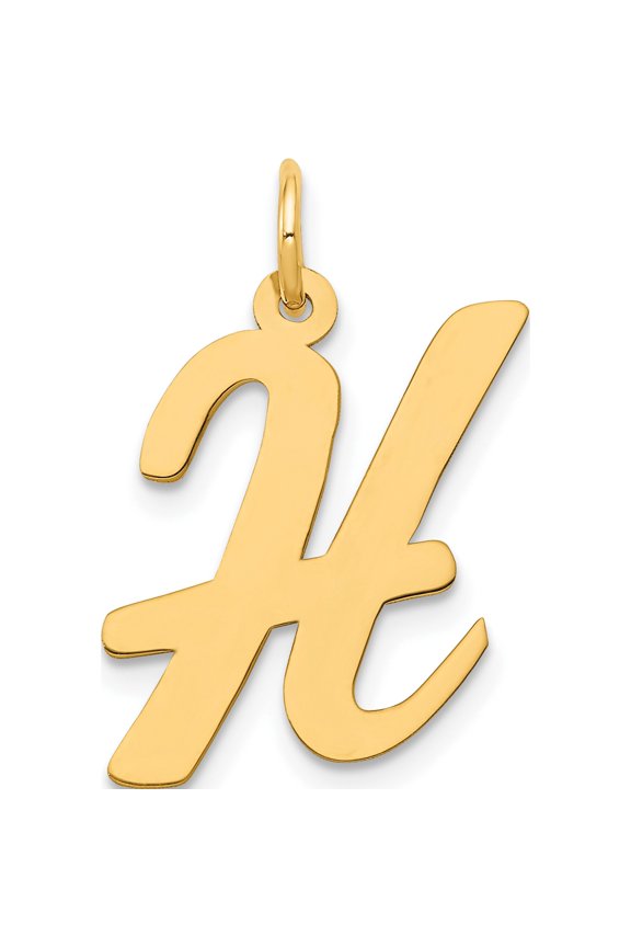 10K Yellow Gold Large Script Letter H Initial Charm - Jbsp