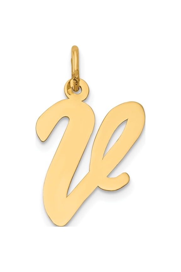 10K Yellow Gold Large Script Letter V Initial Charm
