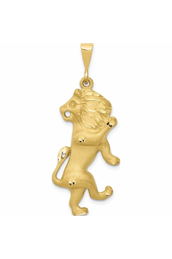 10K Yellow Gold Large Satin Diamond-cut Leo Zodiac Charm