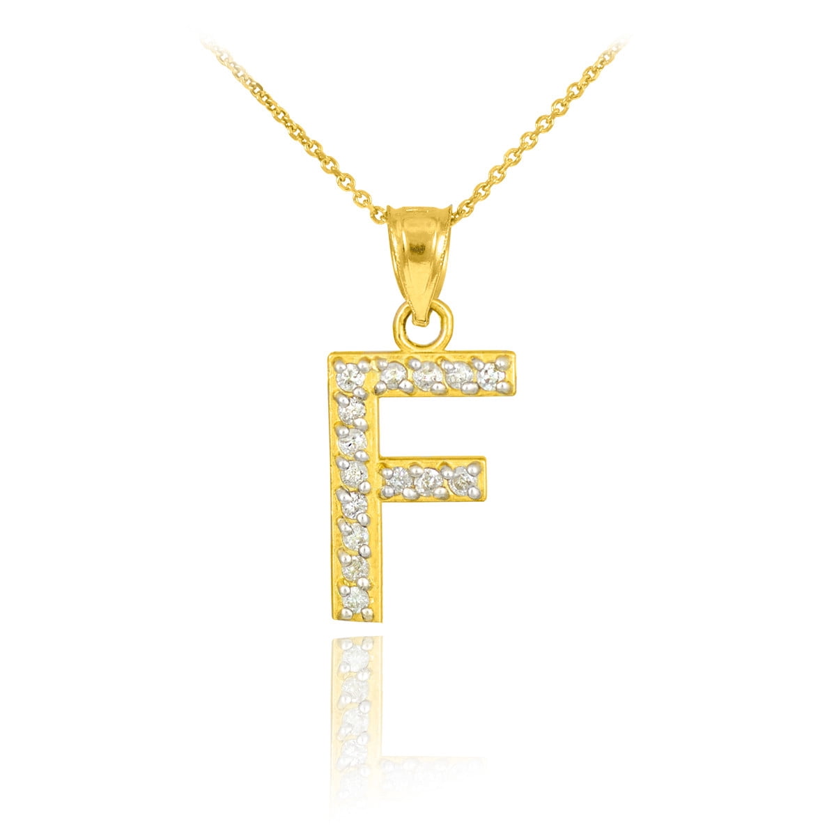 10K Yellow Gold Letter F Initial Lab Grown Diamond Monogram Pendant ...