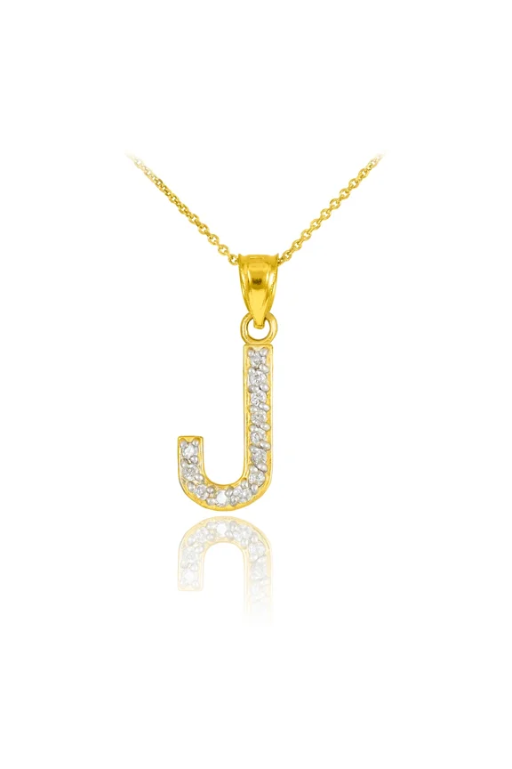 10K Yellow Gold Letter J Initial Lab Grown Diamond Monogram Pendant