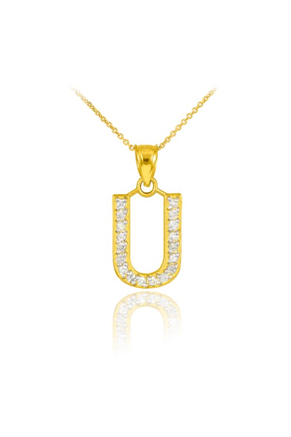10K Yellow Gold Letter U Initial Lab Grown Diamond Monogram Pendant Necklace 18"