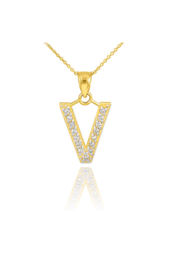 10K Yellow Gold Letter V Initial Lab Grown Diamond Monogram Pendant