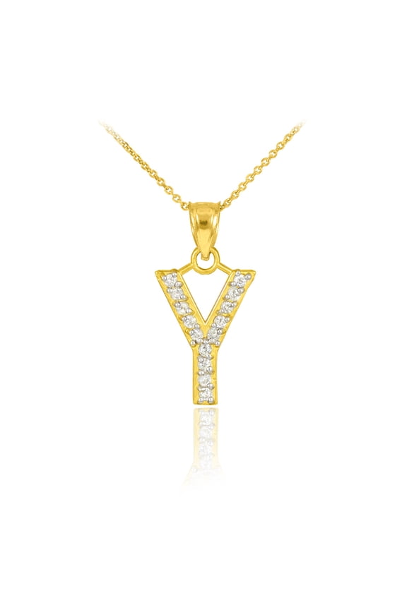 10K Yellow Gold Letter Y Initial Lab Grown Diamond Monogram Pendant