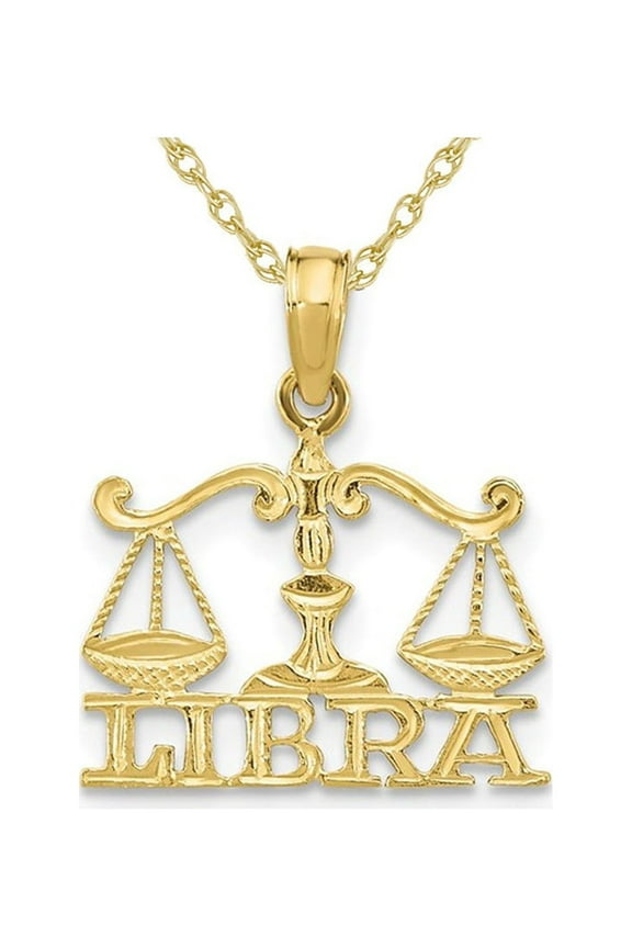10K Yellow Gold Libra Charm Astrology Zodiac Pendant Necklace with Chain