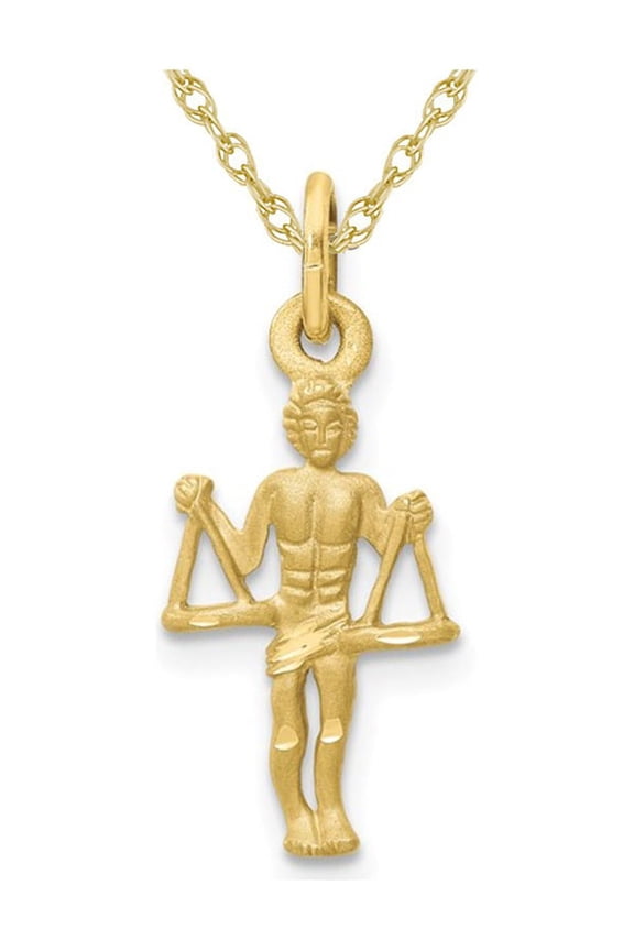 10K Yellow Gold Libra Charm Zodiac Astrology Pendant Necklace with Chain for Women