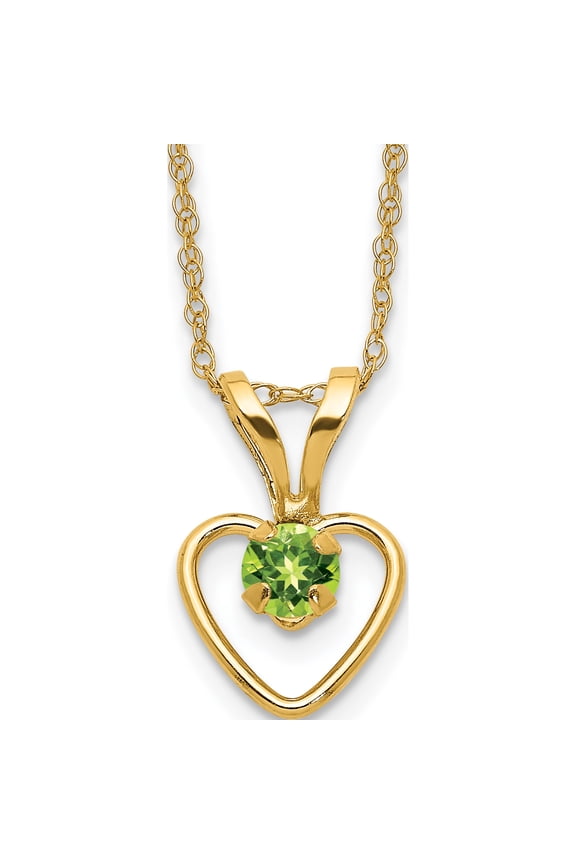 10K Yellow Gold Madi K 3Mm Peridot Heart Birthstone Necklace(Length 15) - Jbsp