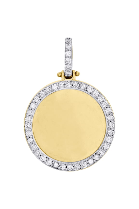 10K Yellow Gold Memory Frame Diamond Medallion Photo Engrave Pendant 1.05 CT.