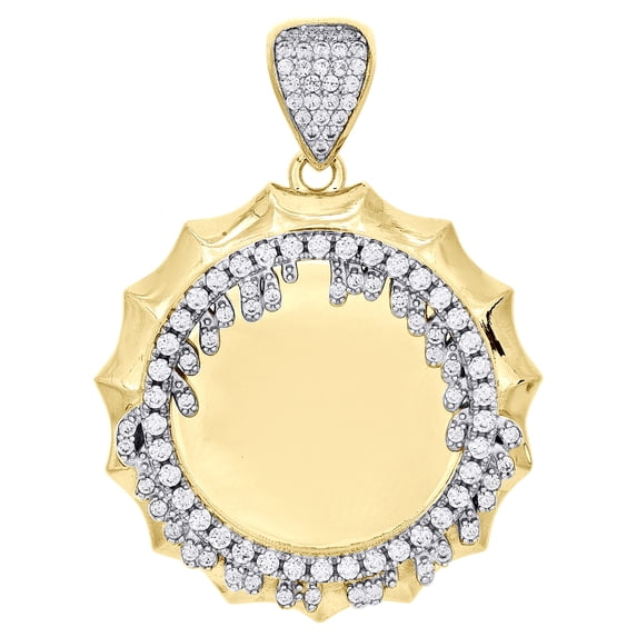 10K Yellow Gold Memory Picture Medallion Frame Pendant Cubic Zirconia Drip Charm