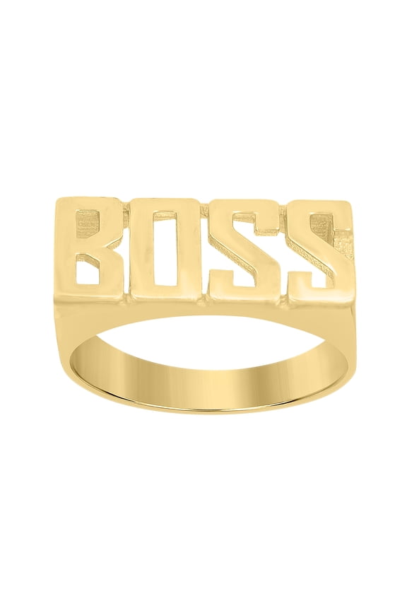 10K Yellow Gold Men's 8mm Textured Block Font Statement Band BOSS Pinky Ring