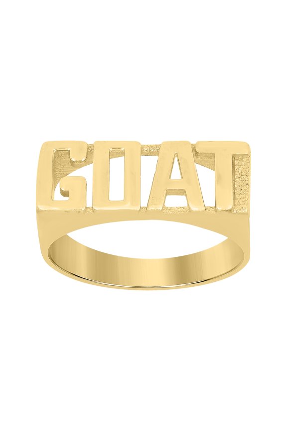 10K Yellow Gold Men's 8mm Textured Block Font Statement Band GOAT Pinky Ring