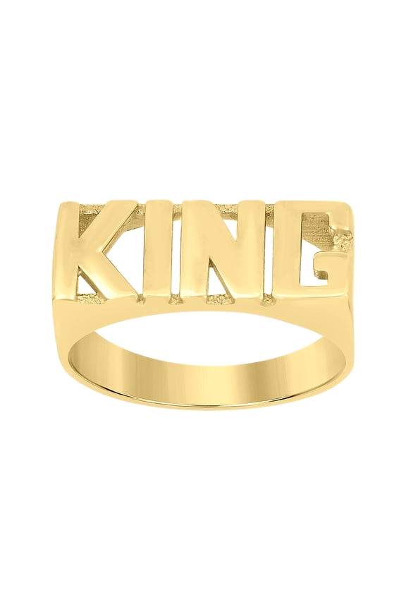 10K Yellow Gold Men's 8mm Textured Block Font Statement Band KING Pinky Ring