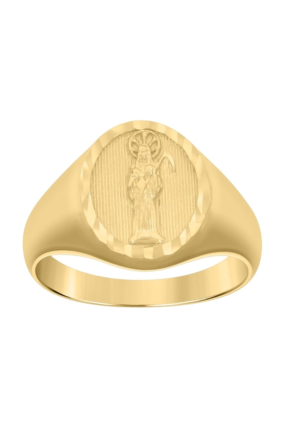 10K Yellow Gold Men's D/C 14.5mm Oval Angel of Death Grim Reaper Pinky Ring