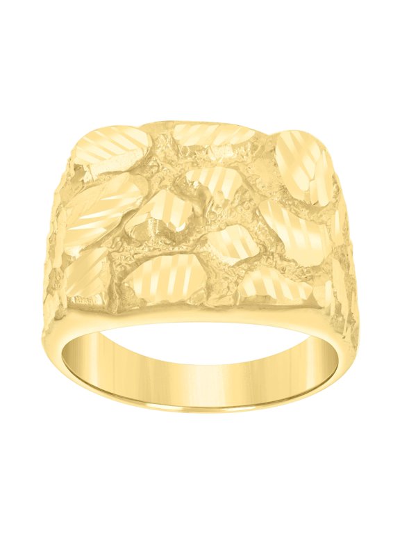 10K Yellow Gold Men's Diamond Cut 16.5mm Square Top Band Nugget Pattern Ring
