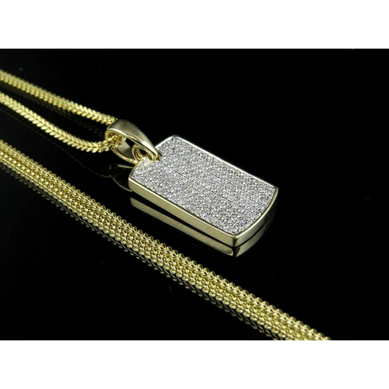 10K Yellow Gold Men s Iced Out Dogtag Genuine Diamond Pendant 0.75