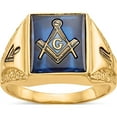 thumbnail image 1 of 10K Yellow Gold Men's Polished, Antiqued And Textured With Imitation Blue Spinel Masonic Ringsize 10 (Width 3 To 13) - Jbsp, 1 of 5