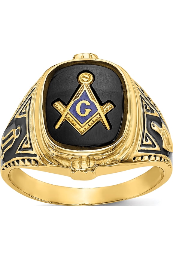 10K Yellow Gold IB Goodman 10K Mens Polished/Antiqued and Textured with Onyx Masonic Ring