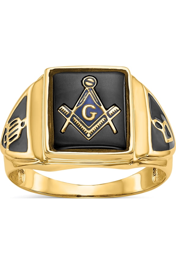 10K Yellow Gold IB Goodman 10K Mens Polished/Antiqued and Textured Onyx Masonic Ring
