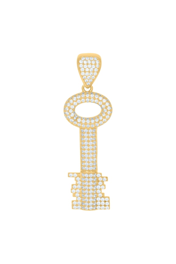 10K Yellow Gold Mens Cubic Zirconia Key Lock & Key Charm Pendant