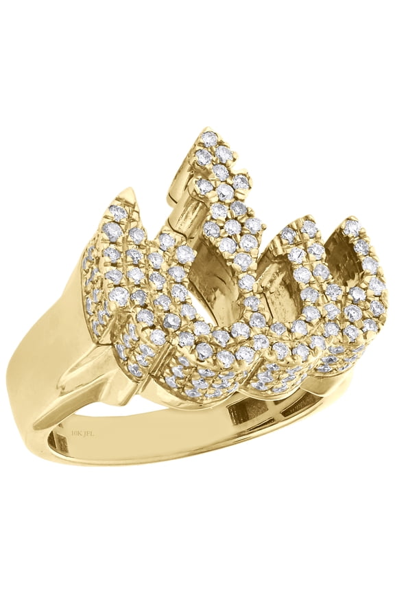 10K Yellow Gold Mens Diamond 3D Allah Pinky Ring Islamic Arabic Design 1.50 CT.