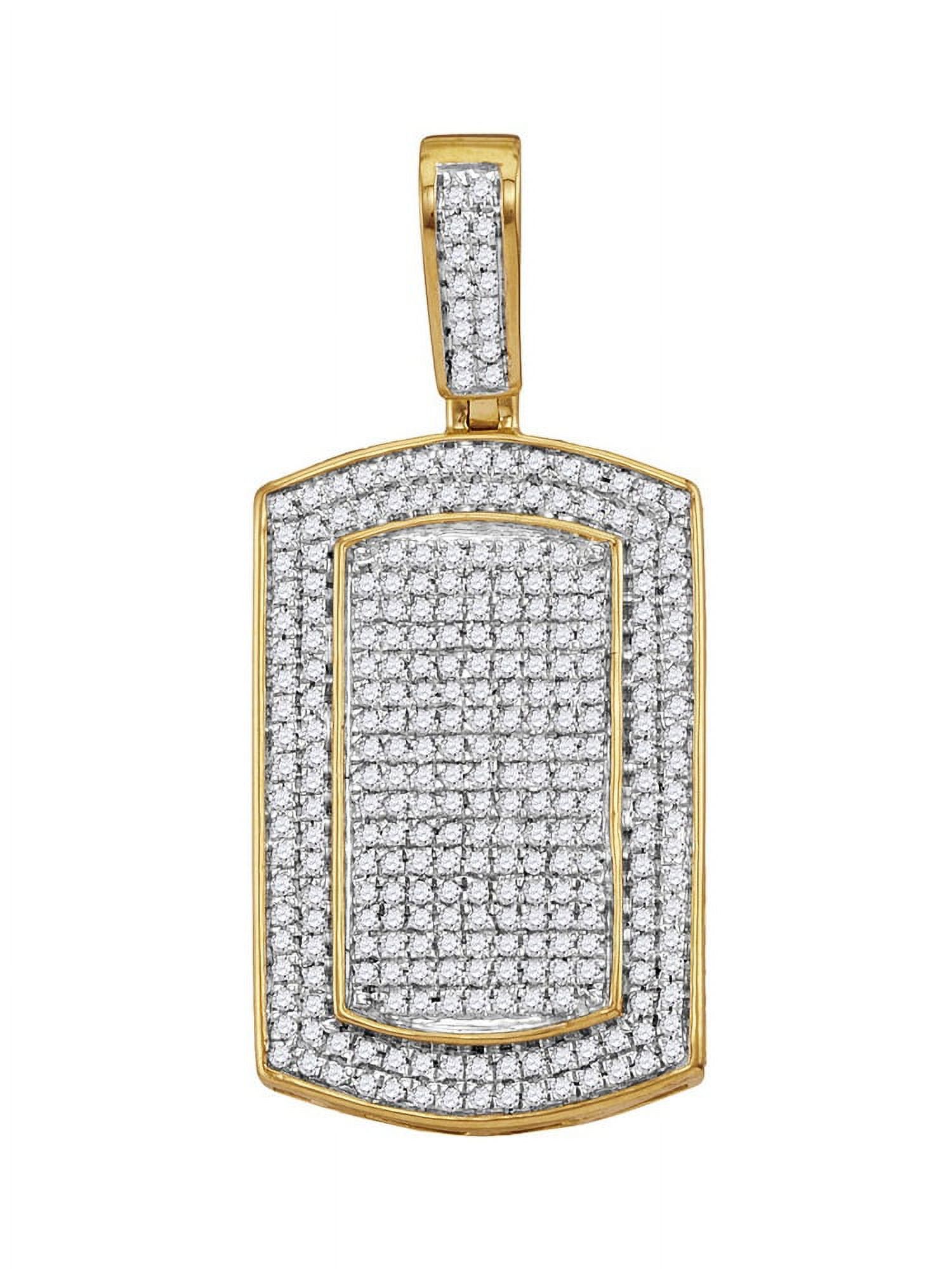 10K Yellow Gold Mens Diamond Dog Tag Fine Necklace Pendant 7/8 Ctw