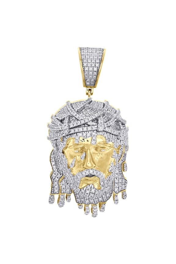 10K Yellow Gold Mens Diamond Jesus Face Pendant 2.30" Drip Piece Charm 2.75 CT.