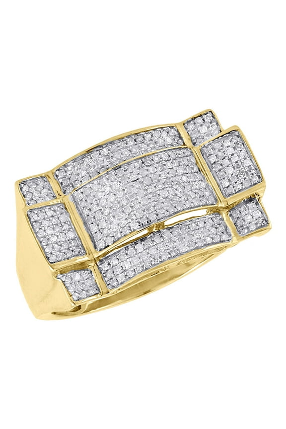 10K Yellow Gold Mens Diamond Round Cut Square Top Fashion Pinky Ring 0.52 Ct.
