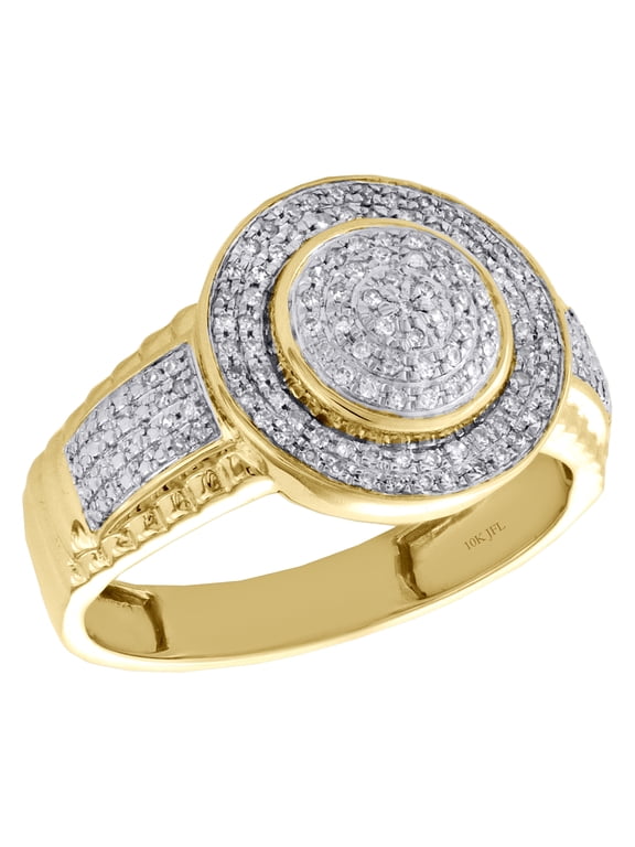 10K Yellow Gold Mens Diamond Statement Piny Ring 14.50mm Dome Pave Band 1/4 CT.