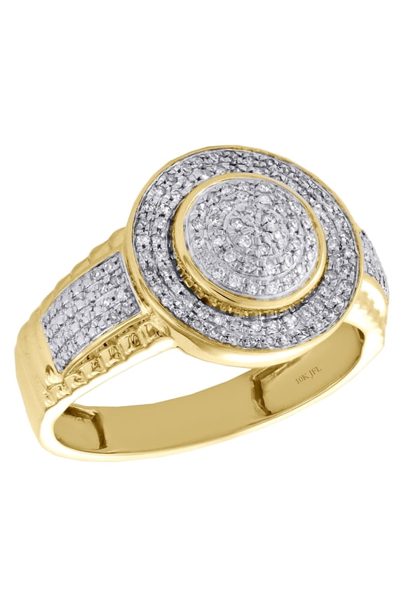 10K Yellow Gold Mens Diamond Statement Piny Ring 14.50mm Dome Pave Band 1/4 CT.