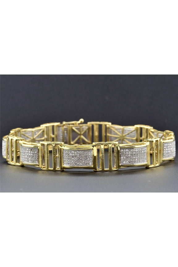 10K Yellow Gold Mens Genuine Diamond Link Bracelet Round Pave Set 8.50" 2.03 Ct.