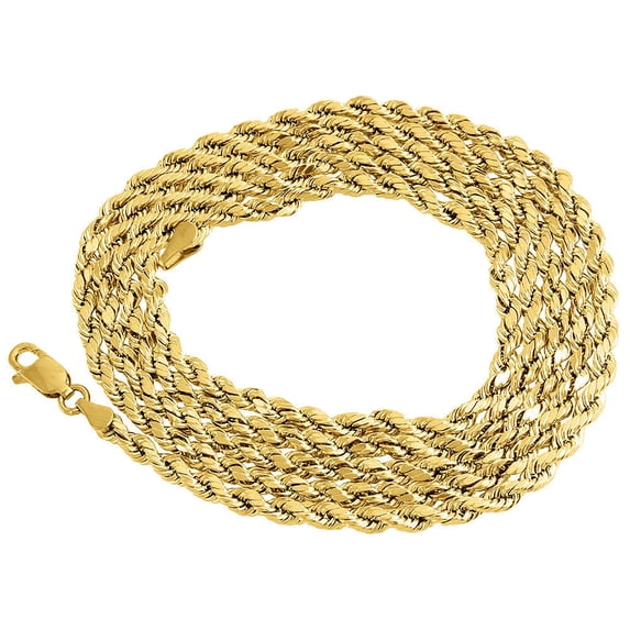 10K Yellow Gold Mens Ladies D/C Hollow Rope Chain Necklace 3mm 22 Inches