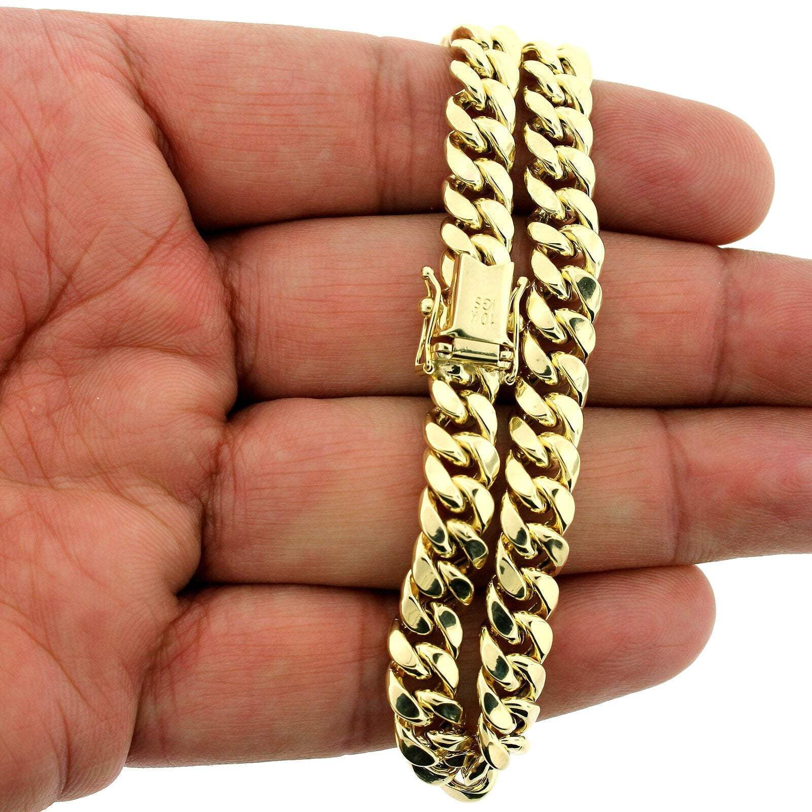 JEWELZKING 10K Yellow Gold Mens Miami Cuban Link Bracelet 10MM 8" Inch Box Lock
