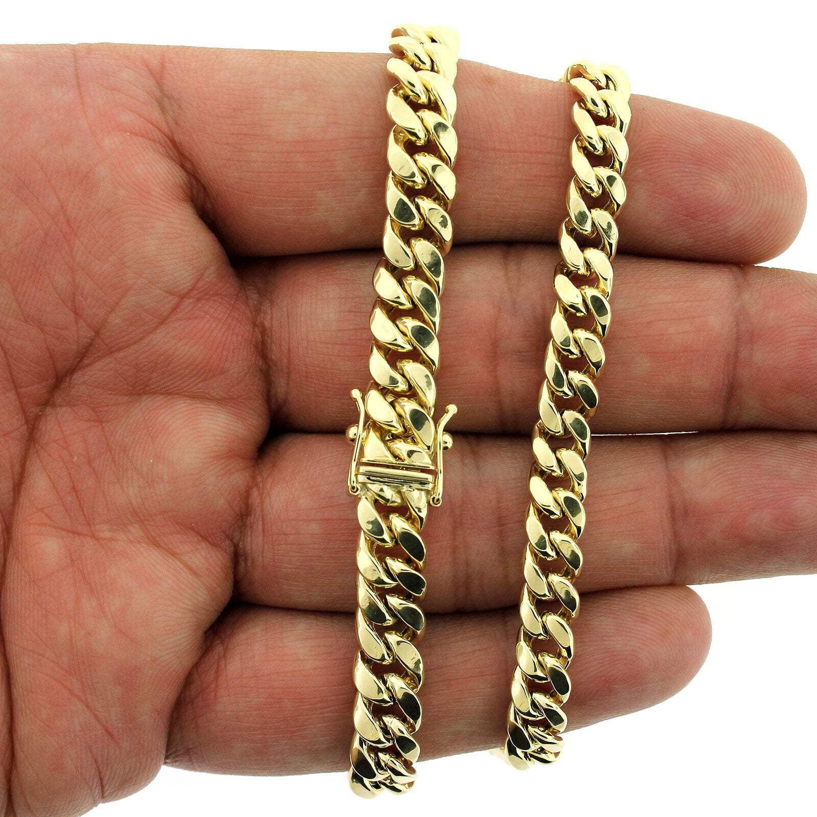 JEWELZKING 10K Yellow Gold Mens Miami Cuban Link Bracelet 7MM 8" Inch Box Lock