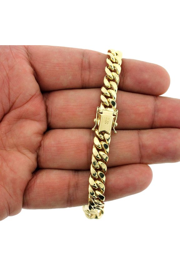 10K Yellow Gold Mens Miami Cuban Link Bracelet 8MM 9" Inch Box Lock