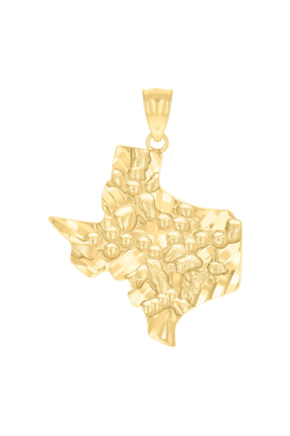 10K Yellow Gold Mens Nugget Texas Map Charm Pendant