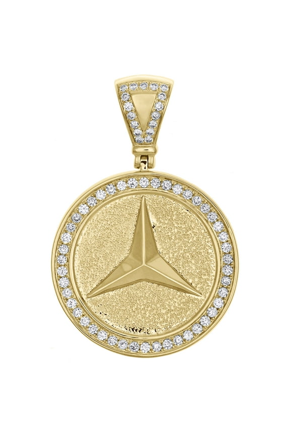 10K Yellow Gold Mens Real Diamond Mercedes Medallion Pendant 1.85" Charm 1.24 CT