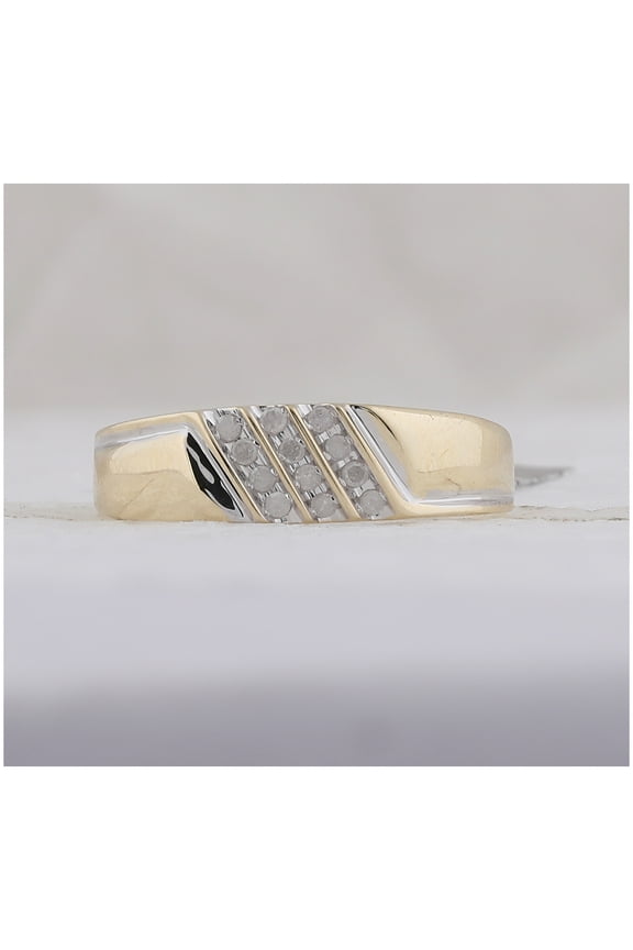 10K Yellow Gold Mens Round Channel-set Diamond Diagonal Triple Row Wedding Band 1/8 Cttw, Mens Size: 7-13