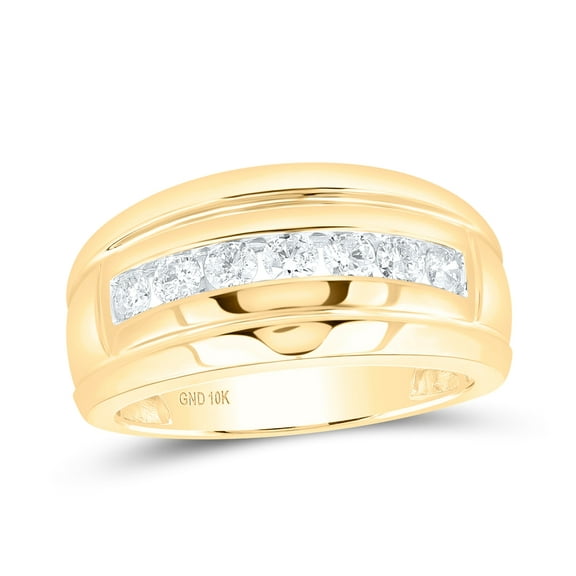 10K Yellow Gold Mens Round Channel-set Diamond Ridged Wedding Band Ring 3/4 Cttw, Mens Size: 7-13
