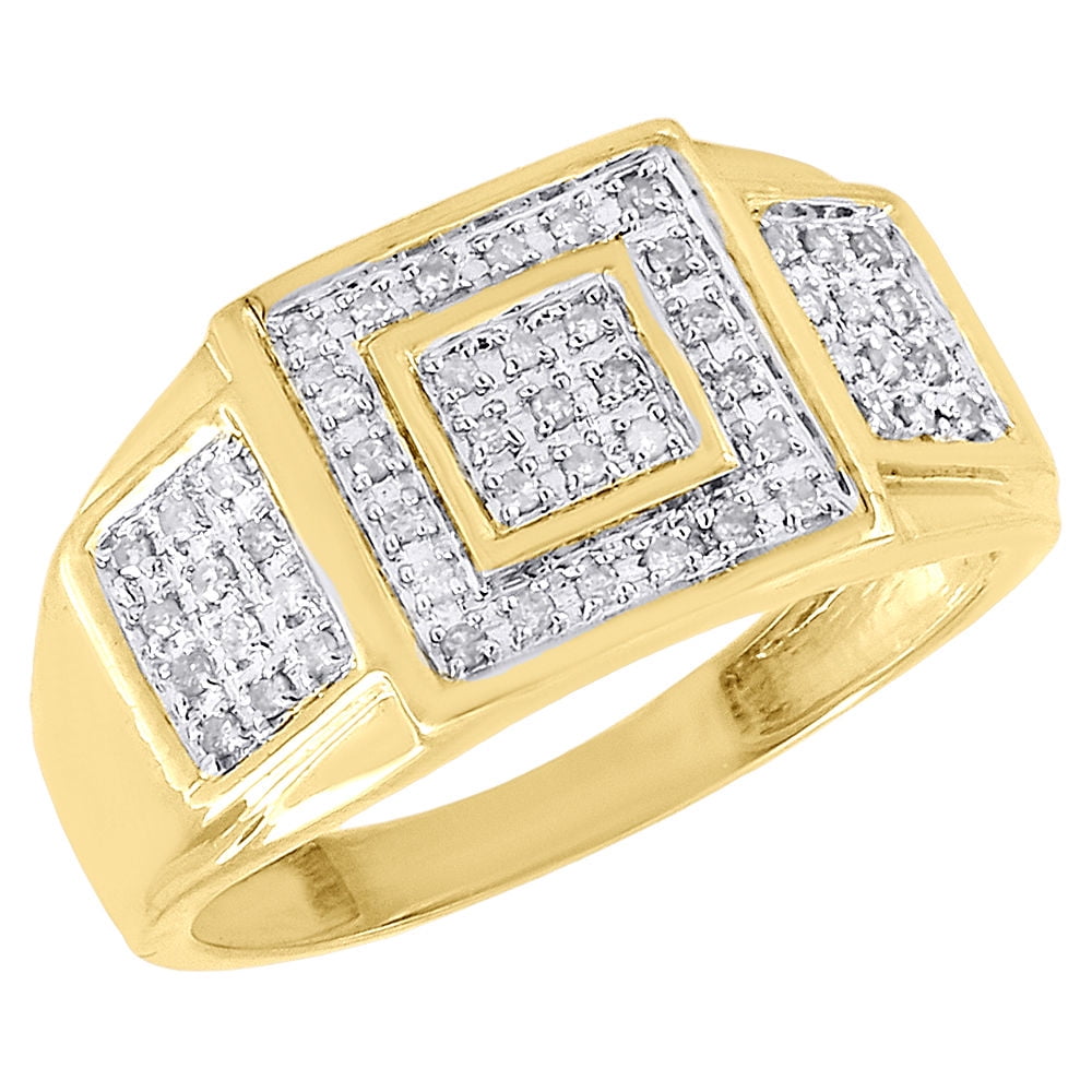 JFL DIAMONDS & TIMEPIECES 10K Yellow Gold Mens Round Cut Diamond Pinky Ring Pave Fashion Band 0.25 Ct.