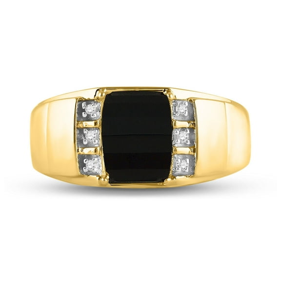 10K Yellow Gold Mens Round Diamond Black Onyx Solitaire Ring .02 Cttw, Mens Size: 7-13